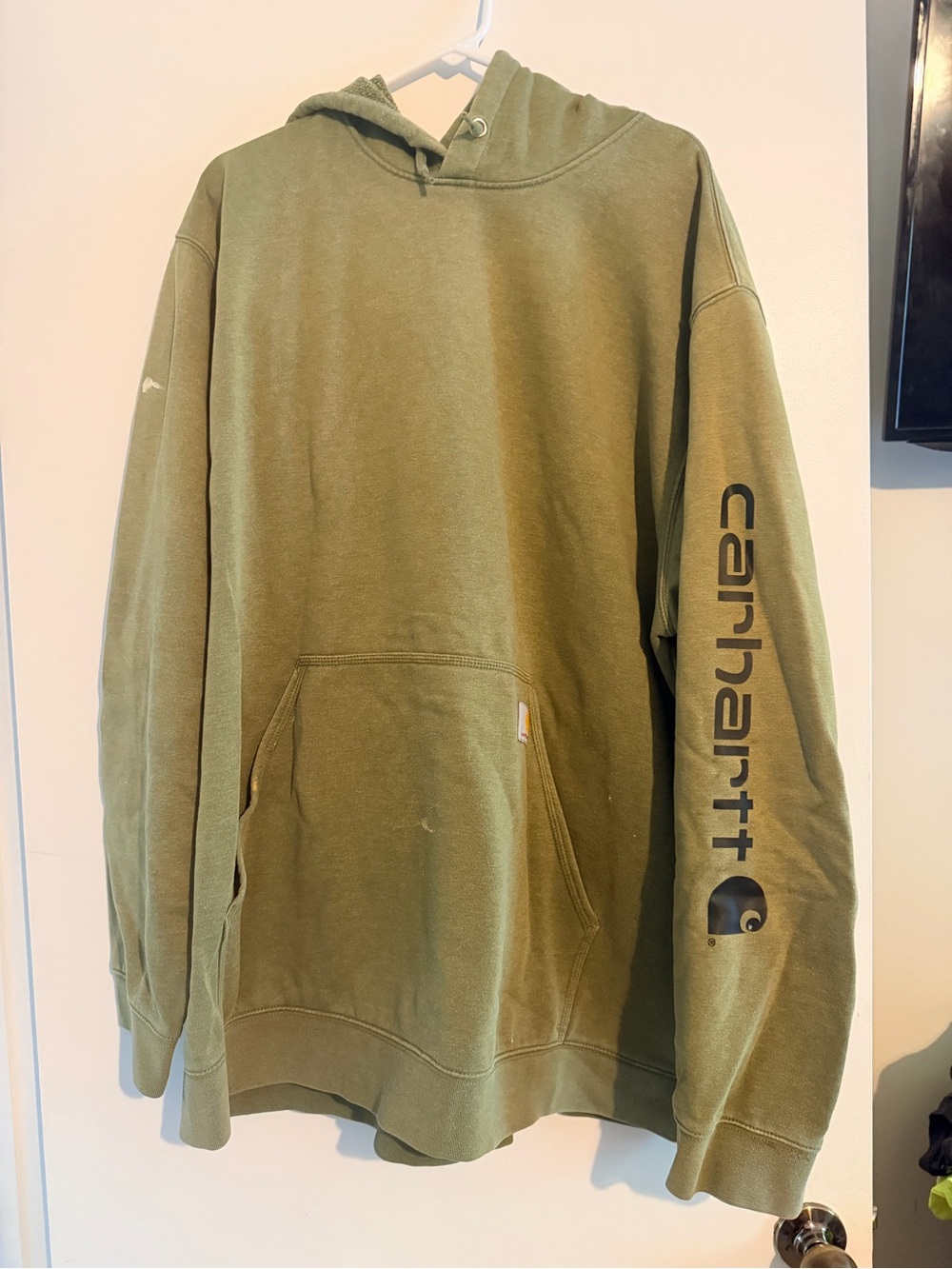 Carhartt Olive Pullover Hoodie with Sleeve Logo